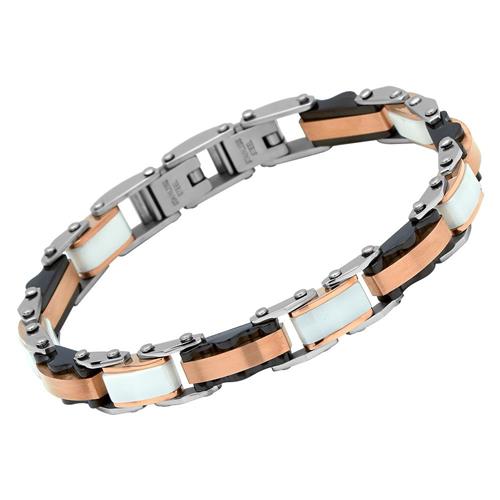 Stainless steel bracelet black-white ceramic trimming