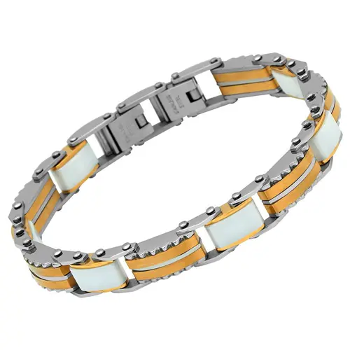 Gold-silver-white bracelet stainless steel links