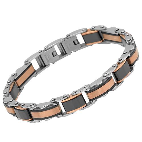 Rose-black-silver-coloured stainless steel bracelet