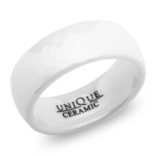 Witte keramische ring 7,5mm facet geslepen