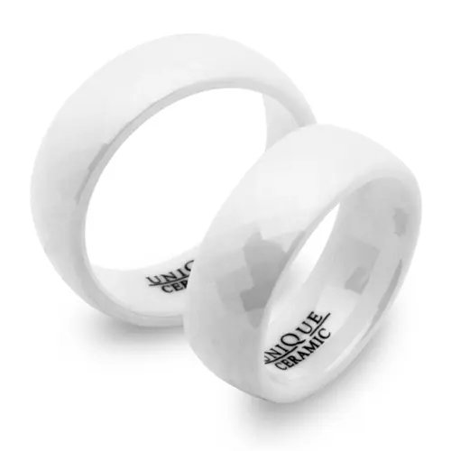 White ceramic wedding rings 7,5mm faceted