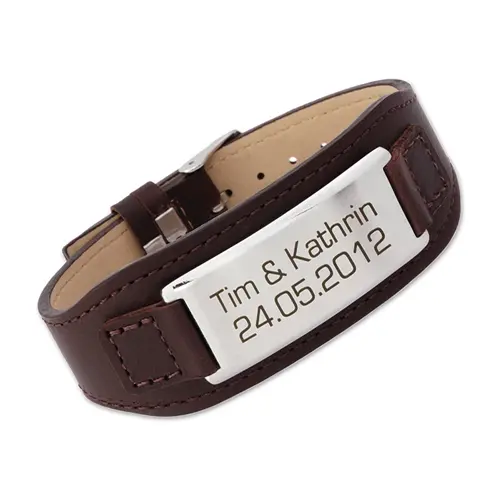 Brown leather bracelet incl. engraving