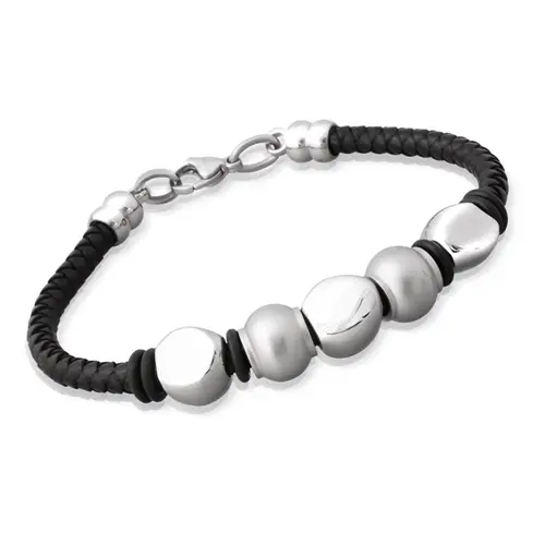 Leather bracelet stainless steel clasp black