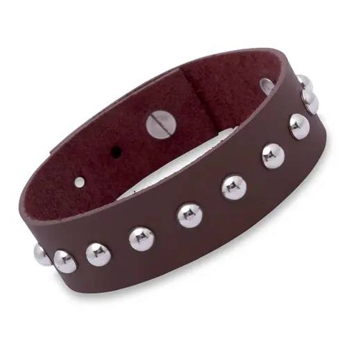 Leather bracelet brown rivets adjustable 18-22cm