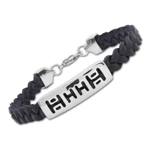 Bracelet leather stainless steel clasp black