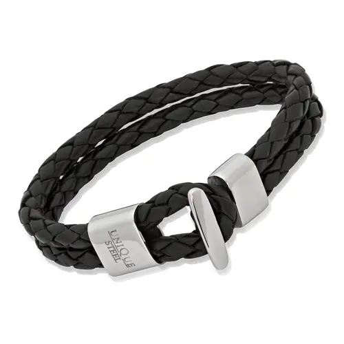 Black genuine leather modern clasp bracelet