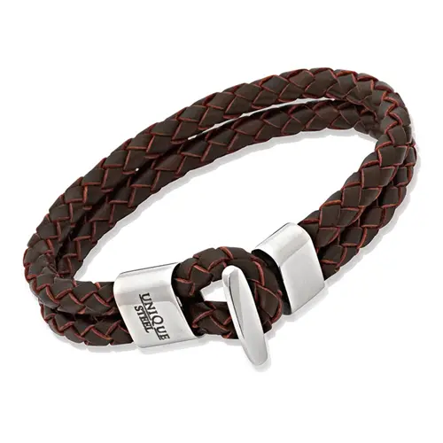 Brown real leather modern clasp bracelet