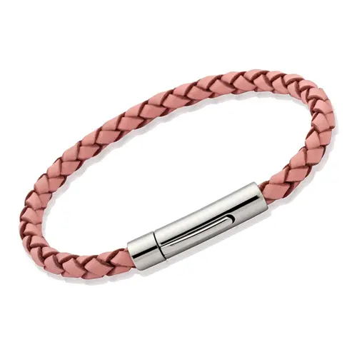 Armband echt leer 4mm 17cm 19cm roze