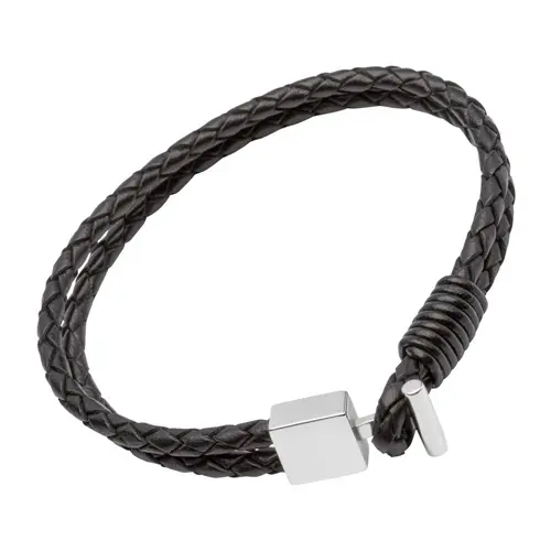 Leather bracelet: Black with snap closure