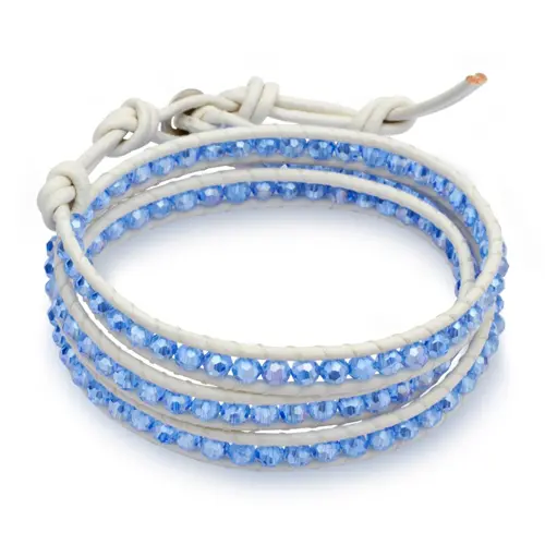 Pulsera de cuero blanco con circonitas