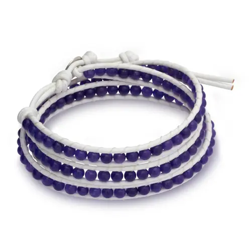 White leather bracelet with amethyst