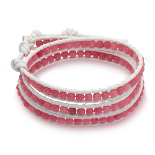 Pulsera de cuero blanco con cuarzo rosa