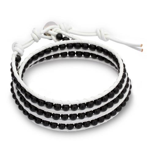 Weißes Lederarmband mit Onyx