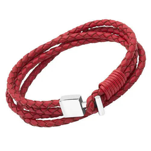 Red leather bracelet stainless steel fastener engraving