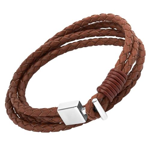 INOX Jewelry Single Dark Brown Braided Full Grain Cowhide Leather Bracelet  BRS02DBRN - RingMaster Jewelers