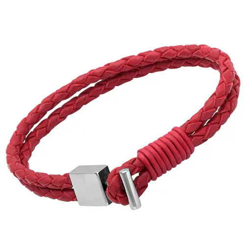 Brazalete de cuero: cierre de acero inoxidable rojo