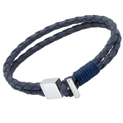 Lederarmband: Blau Edelstahlverschluss