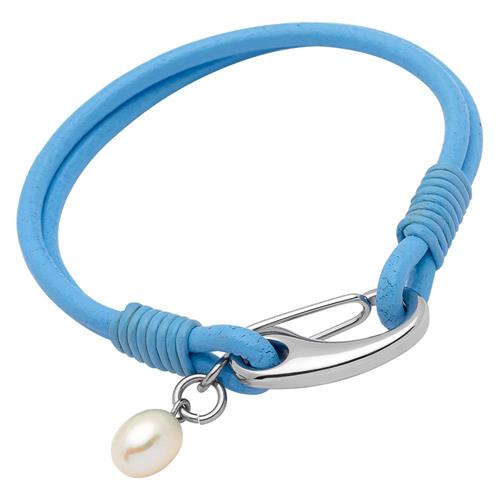 Pulsera de cuero azul perla de agua dulce