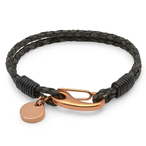 Pulsera de cuero trenzado con mosquetón