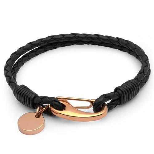 Pulsera de cuero negro con mosquetón