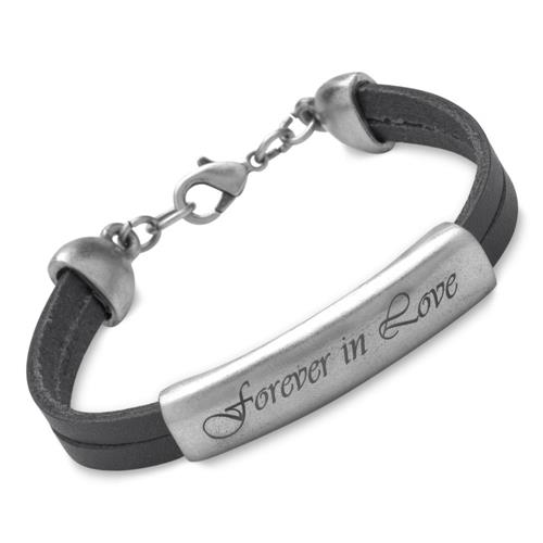 Black leather bracelet engravable