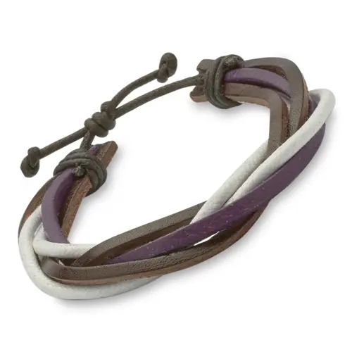Leather wristband color and material mix violet