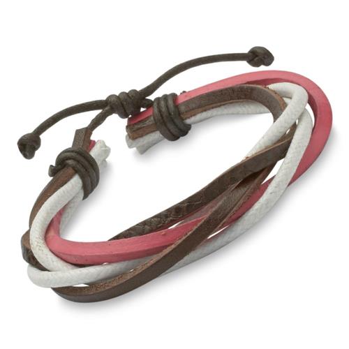 Cooles Armband mit Materialmix pink weiß braun