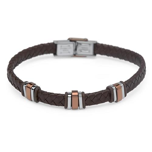 Brown leather strap with stainless steel elements