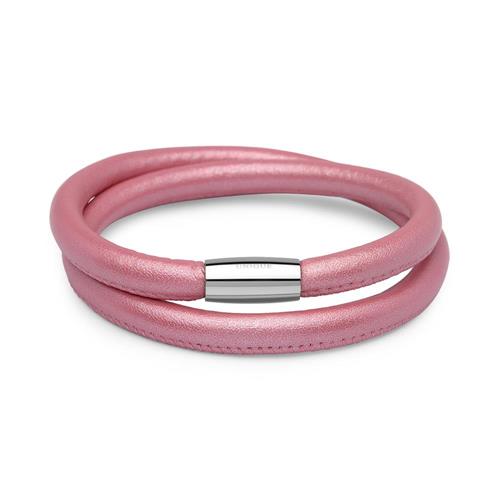 Double breasted wrapped leather bracelet for charms pink