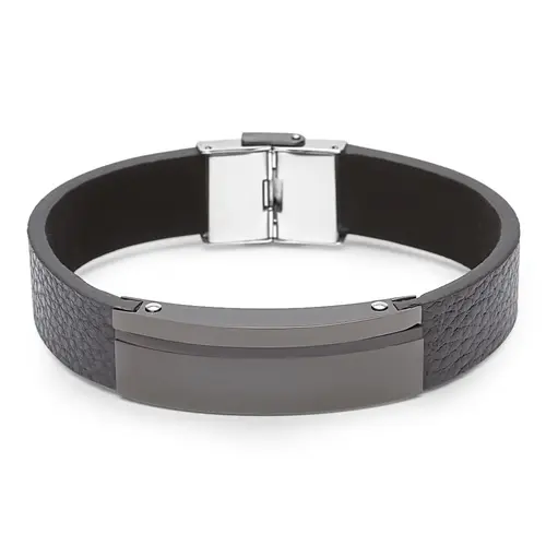 Lederarmband schwarz Gravurplatte