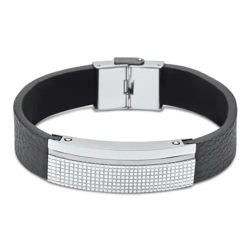 Lederarmband schwarz mit Edelstahl Gravurplatte