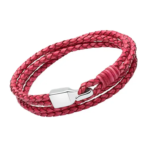 Pinkes Lederarmband Gravur möglich für Damen Haken