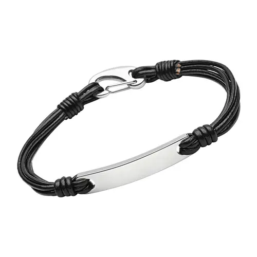 Lederarmband in schwarz mit Gravurplatte Karabiner