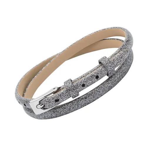 Grey genuine leather strap with shimmer