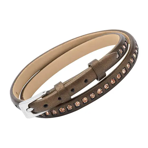 Leather bracelet in brown shimmer zirconia