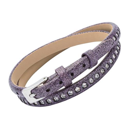 Leren armband in glitterend paars met Zirkonia