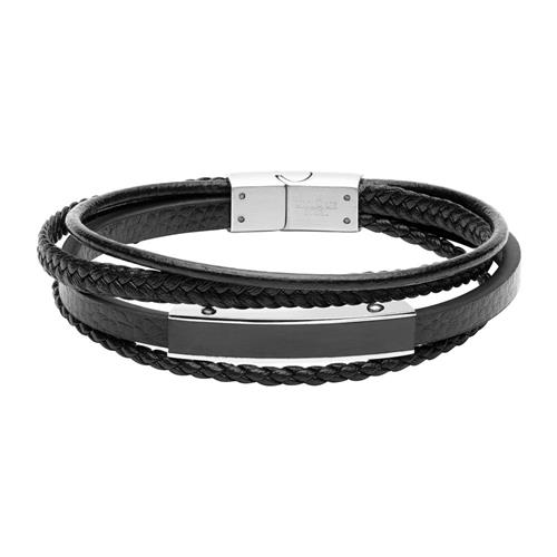 Black imitation leather bracelet, multiple strands and engravable