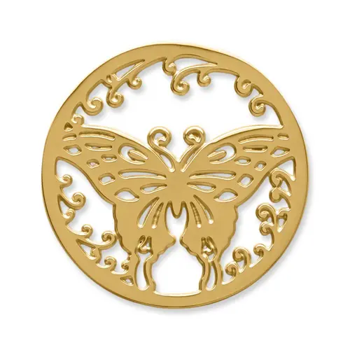 Moneda acero inoxidable mariposa oro amarillo