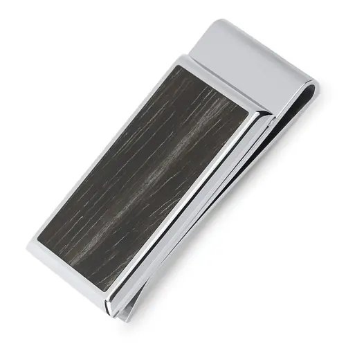 Engravable money clip stainless steel real wood