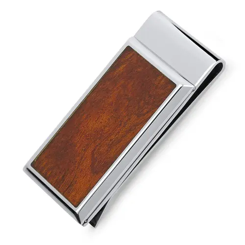 Money clip engravable stainless steel inlay real wood