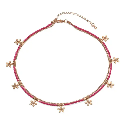 Necklace for women pink with flowers