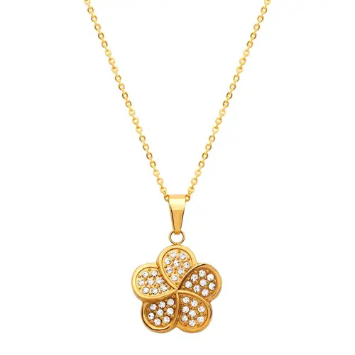 Gold plated stainless steel pendant zirconia with chain