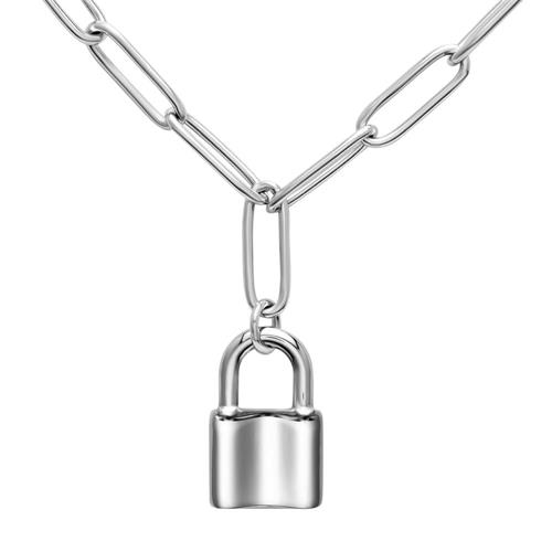 Ladies link chain with padlock in stainless steel