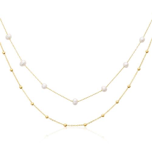 Layers necklace for ladies in gold-plated stainless steel, pearls