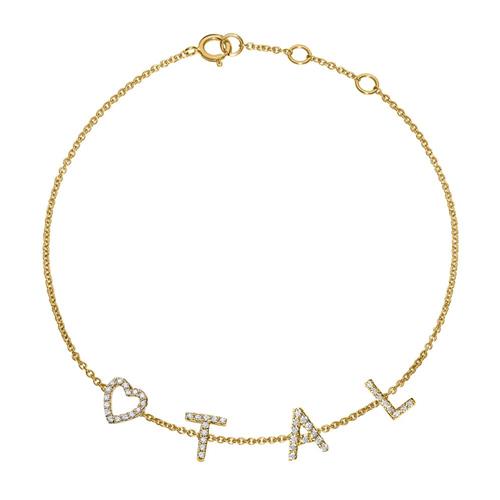 Pulsera de oro de 14 quilates con diamantes, 4 letras