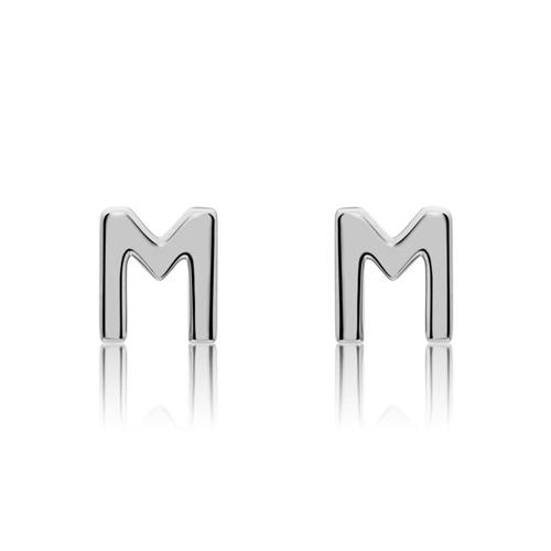 14ct. white gold stud earrings with letters, symbols