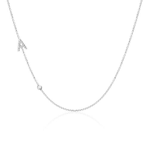 Necklace letter in 14K white gold with diamonds