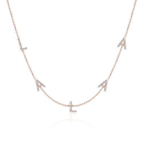 14K rose gold chain letters with diamonds
