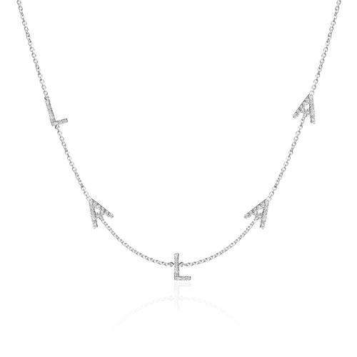 Ladies necklace letters in 14K white gold with diamonds