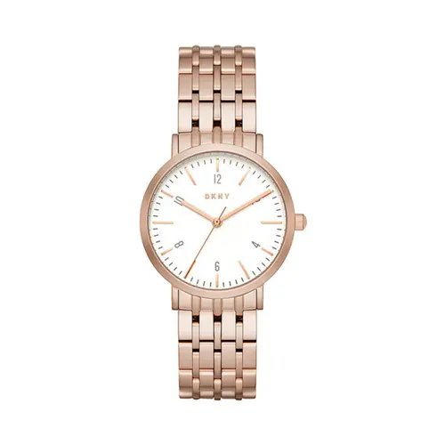 Reloj de mujer rosado con pulsera de eslabones